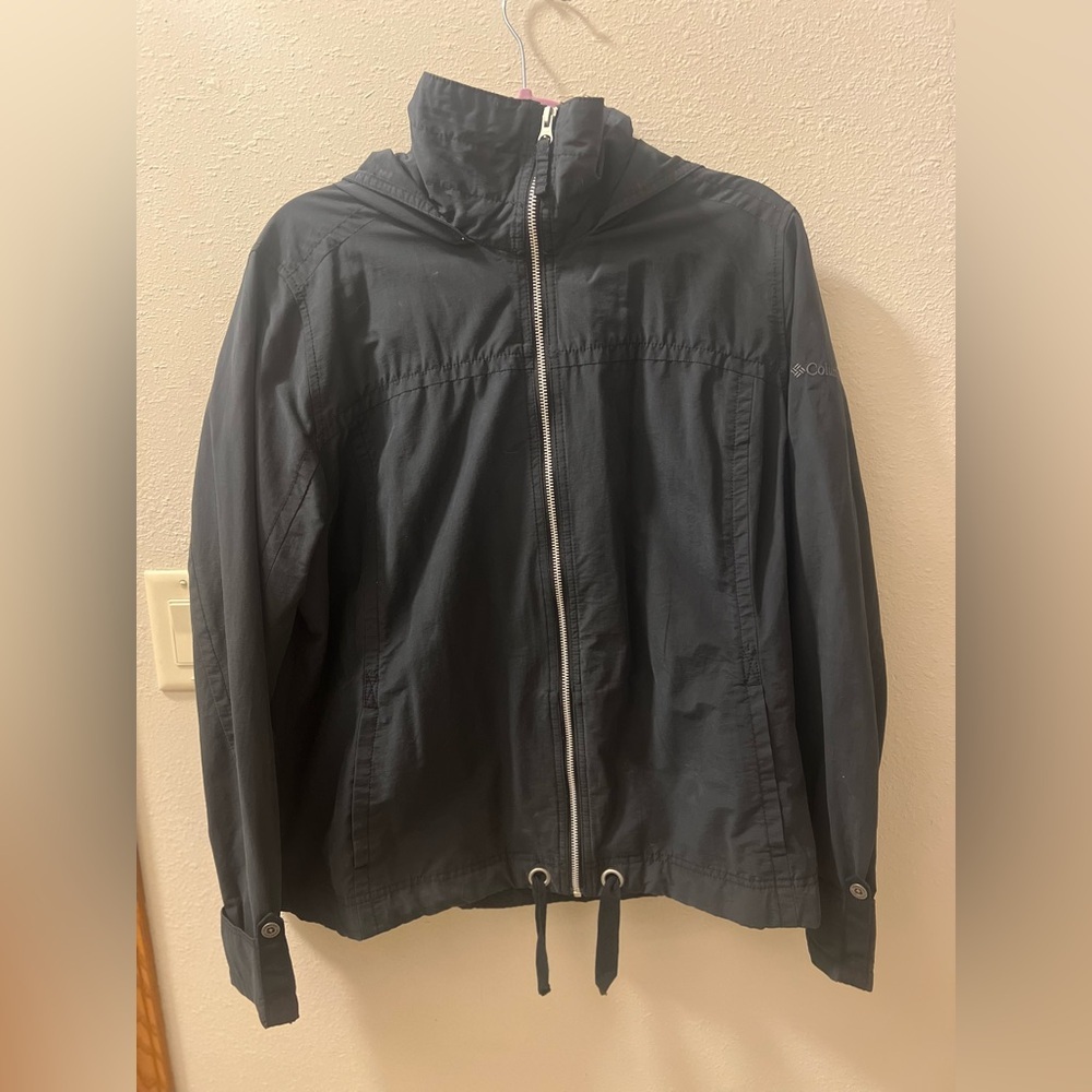 Columbia lightweight cotton blend full zip hooded jacket outdoor black - Picture 2 of 6